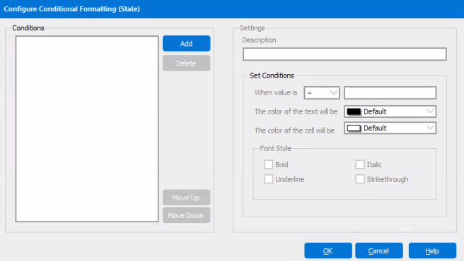 Configure Conditional Formatting dialog. 